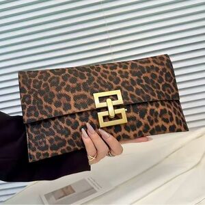 Leopard Print Clutch with Gold Accent